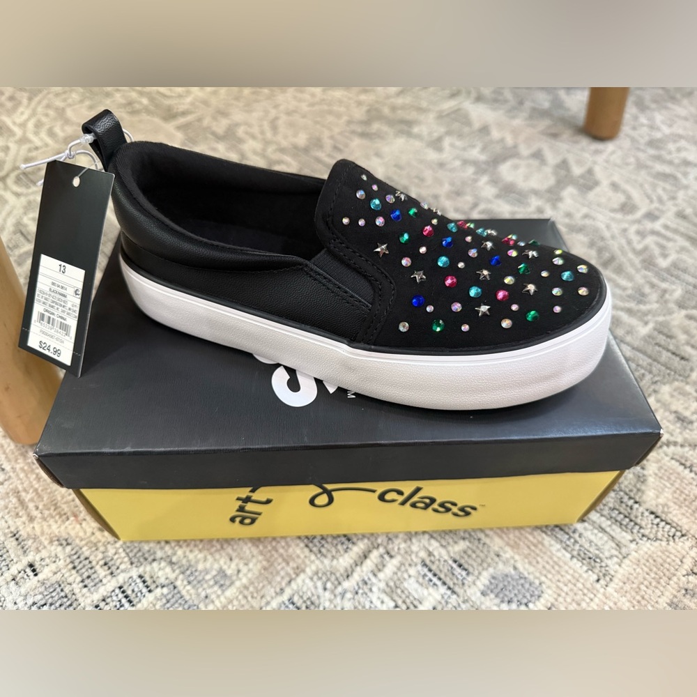 Art Class Kids Black Sneakers with Multicolor Studs